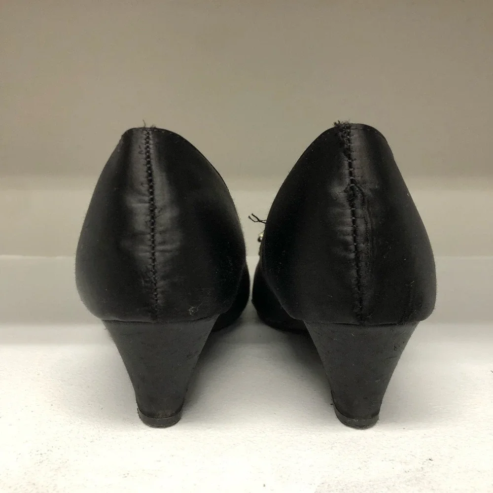 Kenneth Cole Reaction Kids Black Satin‎ Rhinestone Bow Heels Girls Dress Shoes